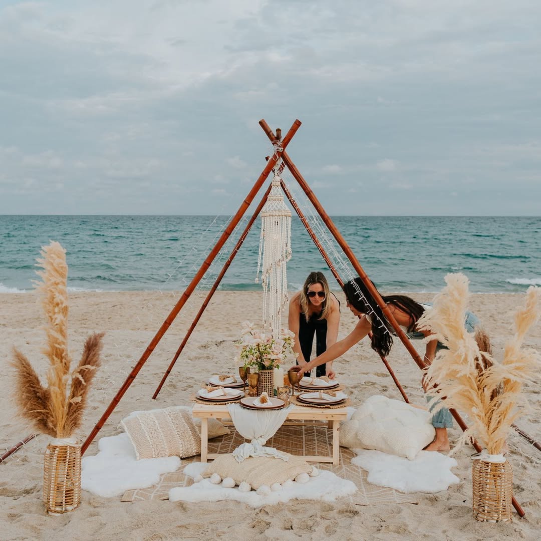 Beach theme with inflatable palm trees