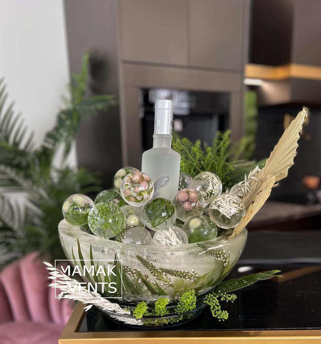 Ice buckets with floating flowers