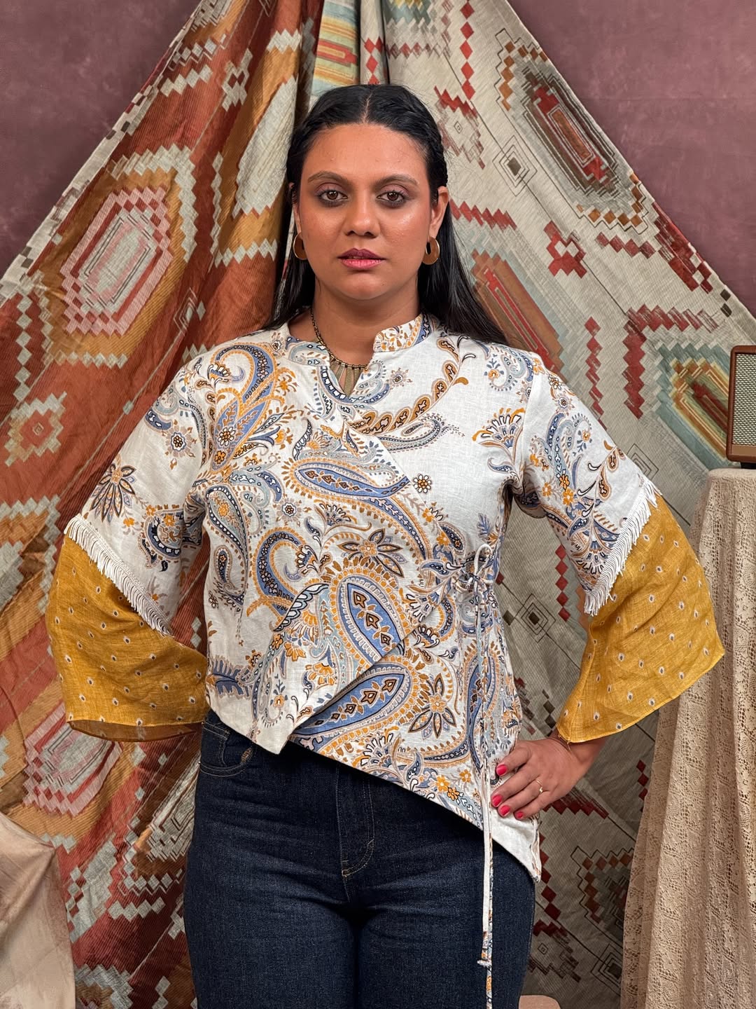 Long-sleeve wrap blouses
